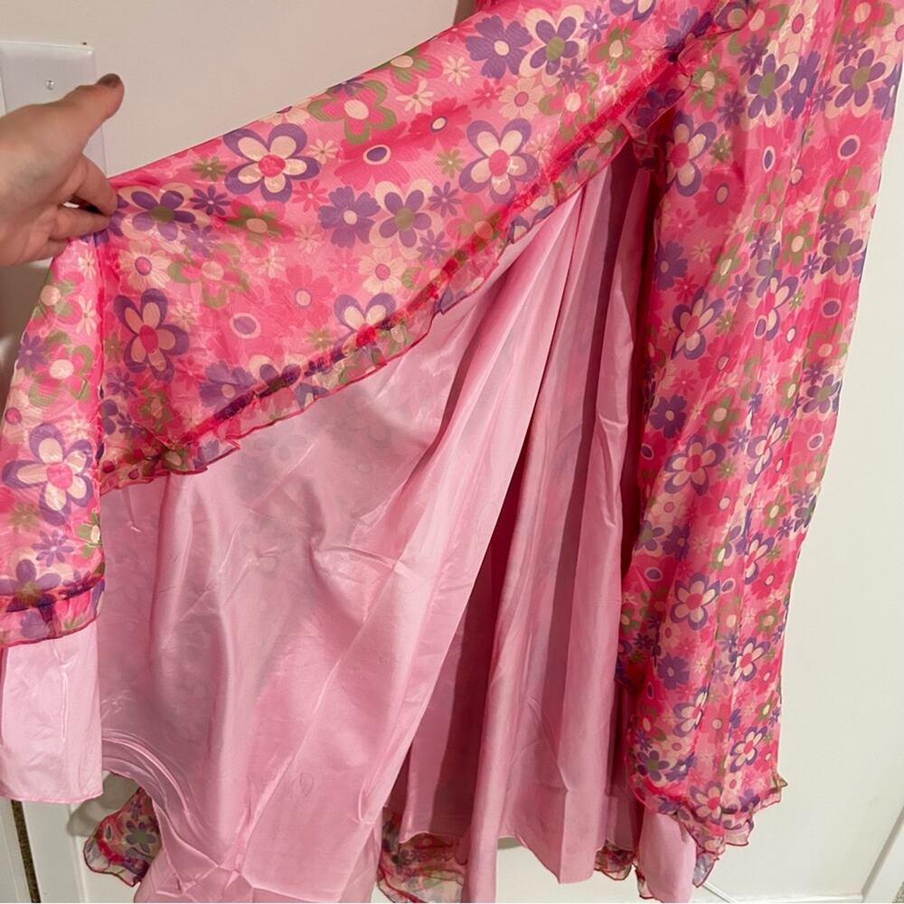 Sugar Thrillz‎ Growin’ Pretty Maxi Dress Sweetheart Neck Sheer Puff Sleeve XS - Picture 5 of 10